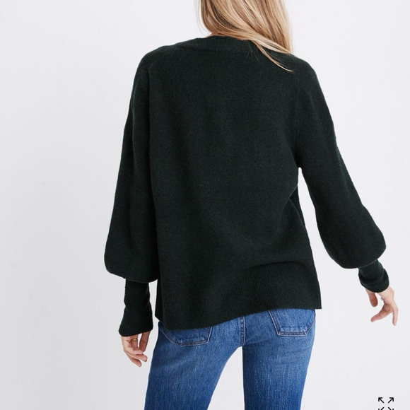 Madewell Dashwood Scandi Wool Blend Sweater Balloon Sleeve V Neck Dark Grey S - Picture 2 of 13